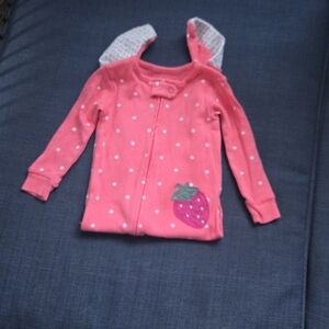 Pink Polka Dot Baby Onesie with Strawberry Patch